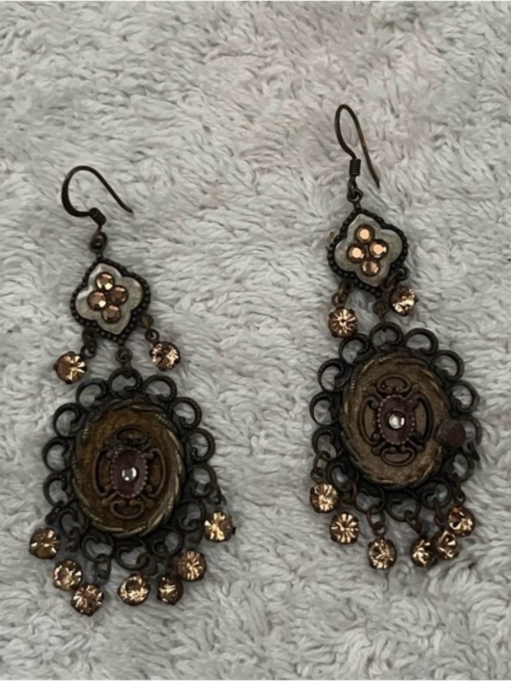 Vintage Boho Bronze Filigree Chandelier Statement Earrings - Picture 2 of 3